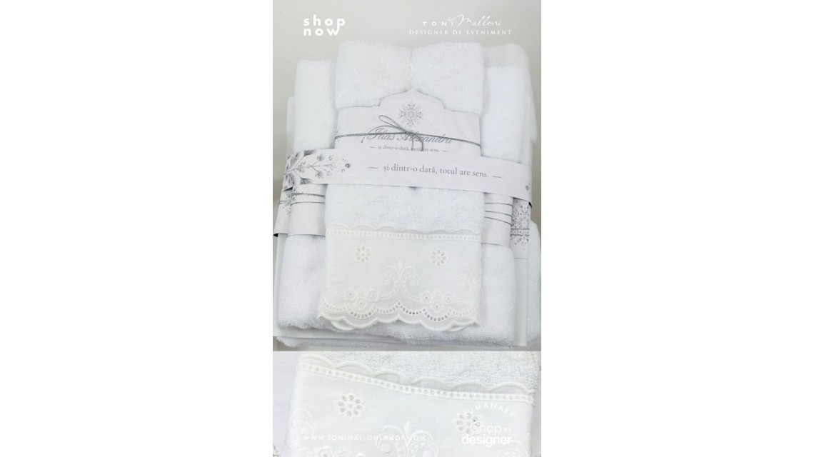 Trusou de botez alb cu gri si dantela bumbac brodata Fulg de Nea 4